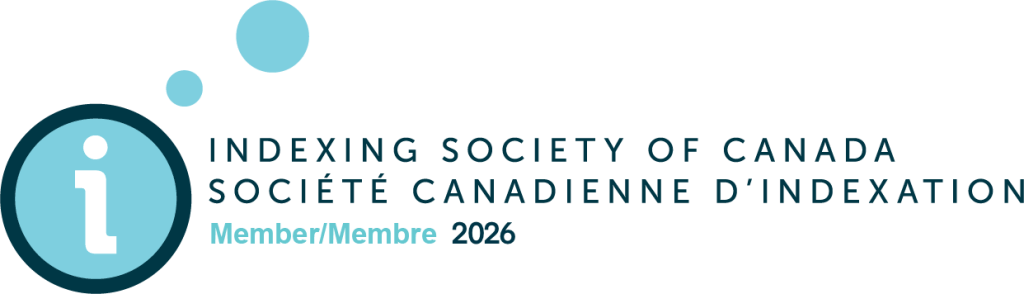 Logo of the Indexing Society of Canada, featuring the text 'Member/Membre 2026' along with a stylized information icon.